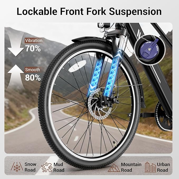 Electric Bikes for Adults, 26"/27.5" E Bikes for Adults with 1200W Peak Motor, 28 MPH, 50+ Miles Range Electric Bicycle, E Mountain Bike with 480WH Removable Battery, UL Certified