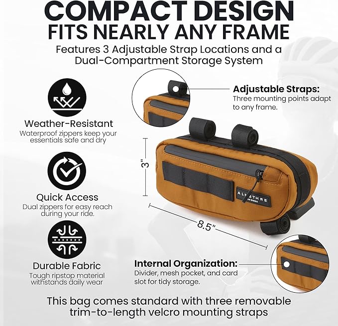 ALMSTHRE Bike Frame Bag | Weather-Resistant, Waterproof Zippers & Dual-Sided Access for Road, MTB, and Ebike Frames