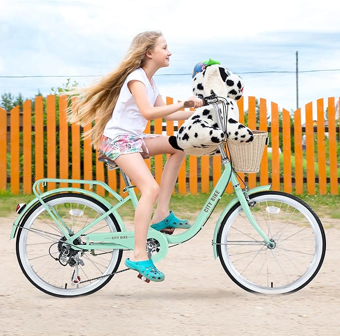 22/26 Inch Women's Bike Beach Cruiser Bike for Women/Girls，City Hybrid Bike 7 Speeds Adult Bicycle Commuter Bike for Women Men,4 Colors