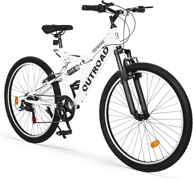 26 inch Mountain Bike Dual Full Suspension, Outdoor Hybrid Bikes,7-Speed/High-Carbon Steel, for Men Women Adult, MTB Bicycle with Suspension Fork,Sleek Colors