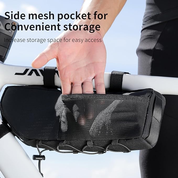 Bike Frame Bag 2L/3L – Waterproof 600D/Scratch-Proof, 7" Phone Fit, 4-Point & Multi-Position Anti-Sway Straps, Full-Side Zipper Quick Access, Tool-Free Install, Universal MTB/Road/Gravel/E-Bike