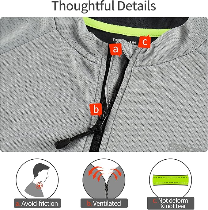 BERGRISAR Men's Basic Cycling Jerseys Short Sleeves Mountain Bike Bicycle Shirt Zipper Pockets
