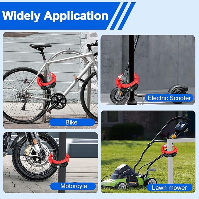 NDakter Bike Lock, 5 Digit Combination Heavy Duty Anti Theft Bicycle Chain Lock, 2.62/3.2/4.27/5/6Ft Long, High Security Resettable, Suitable for Bike, Scooter, Door, Gate, Fence-4/6mm Thick