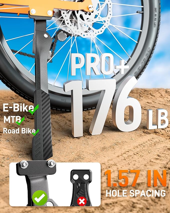 HENMI Bike Kickstand for 24-29 Inch Bicycle, 2 Holes Extra Stable Max Load 176LBS, Non-Slip Base Adult Bicycle Kickstand for Mountain Bike, E-Bike