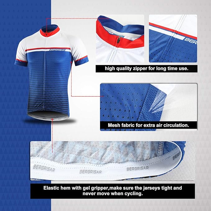 BERGRISAR Men's Cycling Jerseys Short Sleeves Bike Shirt