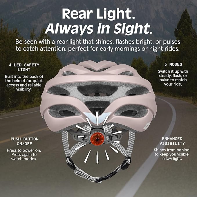 Retrospec Silas Road Bike Helmet with 24 Air Vents & Built-in LED Safety Light - Adjustable Adult Cycling Protection 54-61cm - Padded & Lightweight Design