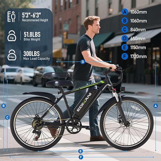 Electric Bike for Adults, Peak 1500W Ebike 26" Electric Mountain Bike 70 Miles Range, 648Wh Removable Battery, 40KMH Fast Commuter Electric Bicycle for Men, Lockable Front Suspension, 7-Speed Gears