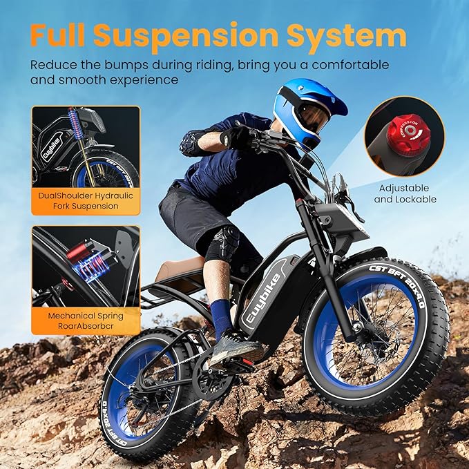 EUYBIKE Electric Bike for Adults, 2000W/3000W Peak Single/Double Motor with 48V/52V 25AH/30AH Battery, 20"x4.0" Fat Tires 35MPH/37MPH Ebike, Dual Hydraulic Disc Brake Full Suspension Electric Bicycle