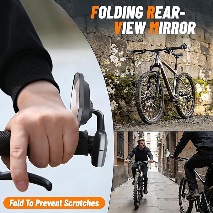 West Biking Bike Mirror, 360° Adjustable HD Shatterproof Bicycle Mirror, Aluminium Alloy Mirror Stem Provides Exceptional Stability,Handlebar-End Rear-View Mirror Suitable For E-Bike(Left)