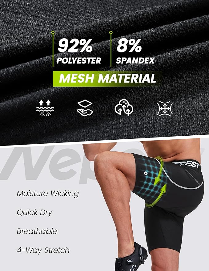 Nepest Cycling Underwear for Men Bike Shorts 4D Padded Biking Road Bicycle Biker MTB Liner Padding Shorts with Pockets