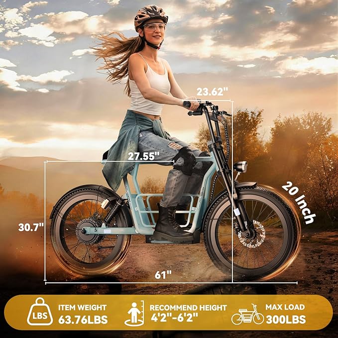 Caroma Peak 1200W/1000W/800W/500W Electric Scooter with Seat,16"/20" Fat Tire Ebike All-Terrain,Max 30Miles&20MPH Electric Scooter Adults,Electric Motorcycle Adults with Storage Basket for Cargo&Pets