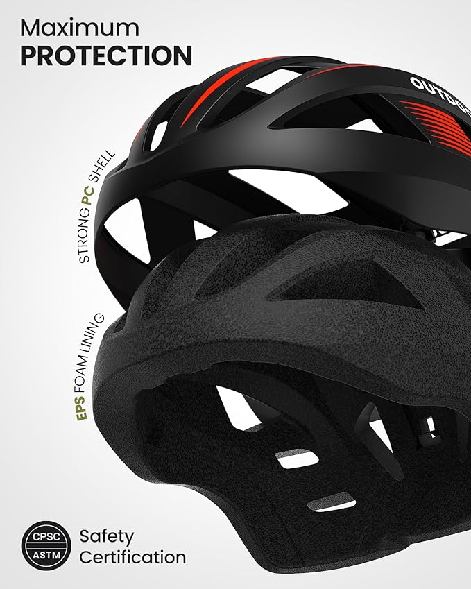 OutdoorMaster Adult Bike Helmet - Bicycle Helmet with Rechargeable Rear LED Light, Detachable Magnetic Goggles, Removable Sun Visor - Suitable for Commuting and Cycling for Men and Women