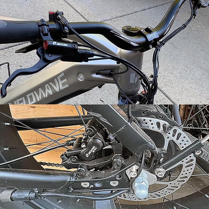 BUCKLOS Zoom HB876E 2-PIN 4 Pistons E-Bike Electric Power Off Hydraulic Disc Brake Set,Left Front 1100mm Right Rear 1850mm Aluminum Alloy Lever with Caliper is/PM Adapter for ebike/MTB Mountain Bike…