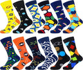 WeciBor Men's Dress Funny Crazy Colorful Novelty Combed Cotton Crew Socks 12 Pack - Size 7-10/10-13/13-15