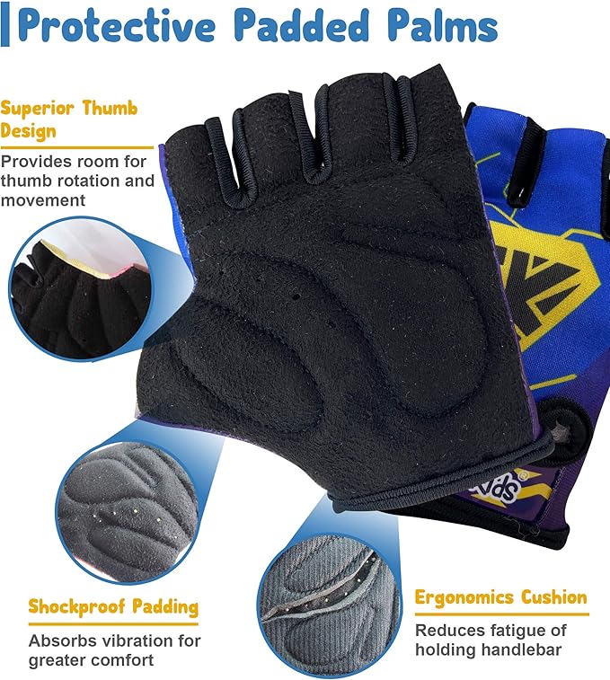 Kids Bike Gloves for Balanced Bike Mountain Bicycle Biking I Breathable Fingerless Toddler Kids Cycling Gloves with Extra Protective Cushions I CPSIA Certified Riding Gloves for Girl Boy Child Youth