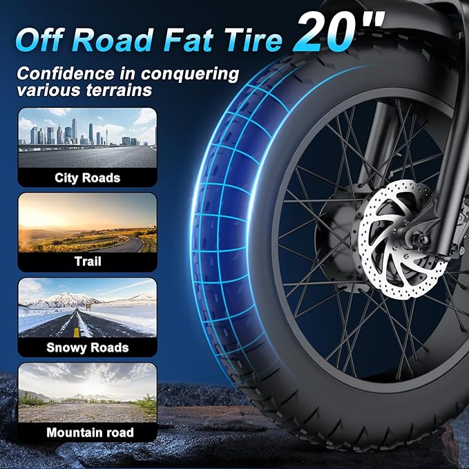 MOVCAN V30 Series Electric Bike for Adults, 3000W/1500W/1000W Motor, 20" Fat Tire Ebike, 37.5MPH/32MPH/28MPH, 120/70Miles, 48V 40Ah/31.2/15.6Ah Dual Battery Motorcycle Ebike for Commuting/Off-roading