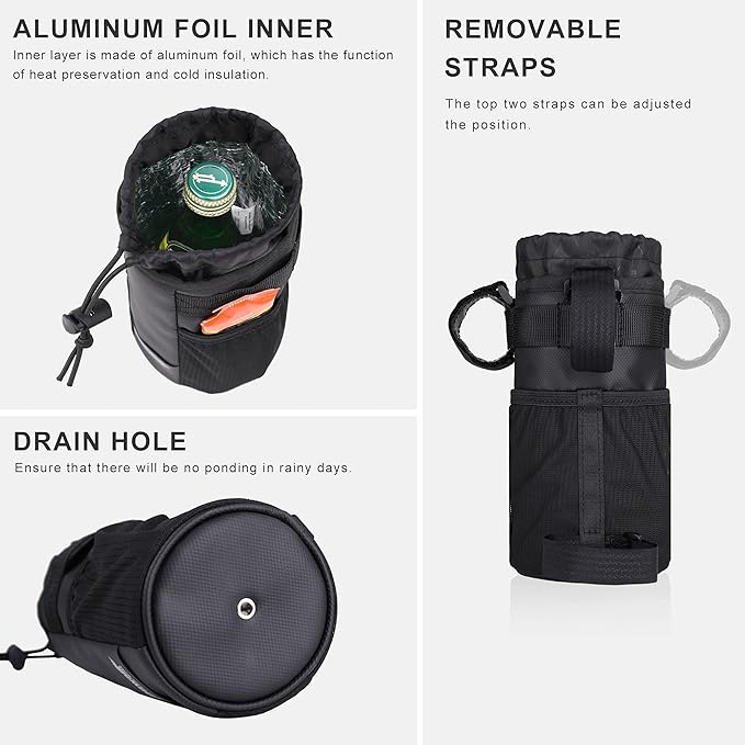 Rhinowalk Bike Handlebar Water Bottle Bag Drink Cup Holder Bicycle Front Insulated Stem Bag