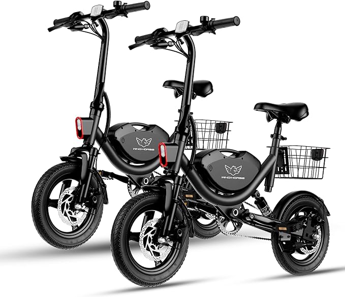 Electric Bike with Basket, 14" Folding Ebike 22 MPH, 35 Miles Range, Dual Suspension, 715W Peak Brushless Motor with 30° Uphill, Adjustable Seat, Commuter Electric Bicycle for Adults 330LBS Load