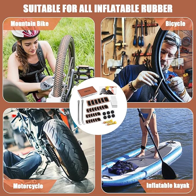 40PCS Bike Tire Repair Kit Vulcanizing Patches Metal Rasp Bicycle Inner Flat Tube Patch Kit for Mountain MTB Motorcycle BMX Road Cyclingwith Portable Storage Box
