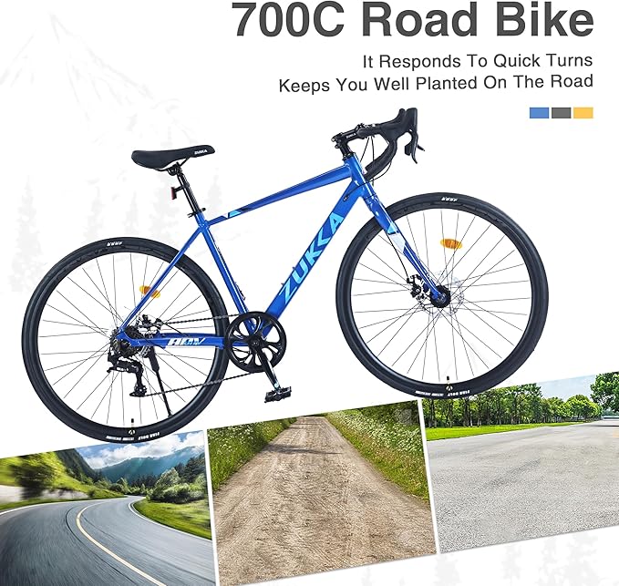 MEGHNA 700C Road Bike 7 Speed Dual Disc Brakes Drop Bar Lightweight Aluminium Alloy Frame 700 x 28C Tires Race Bike Commuter Bike for Men Women Junior