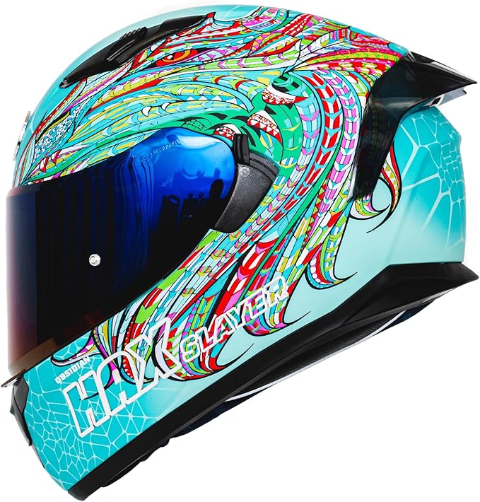 HAX Obsidian Full Face Dual Visor Adult Motorcycle Helmet for Motorbike Street Bike with Pinlock Ready DOT Approved Slayer Turquoise XXL