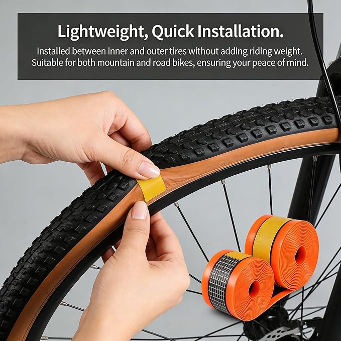 Self-Adhesive Bike Tire Liners, TPU Material with Translucent Mesh, Orange, Lightweight Quick Installation for Mountain and Road Bikes
