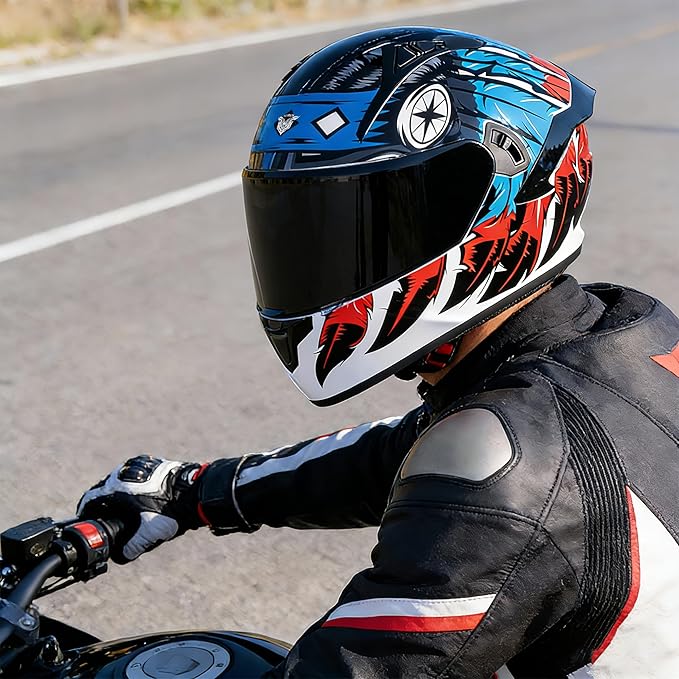 VCOROS Full Face Dual Visor Motorcycle Helmet for Adults Motorbike Street Bike Racing Helmets X9 DOT Approved with Black Visor