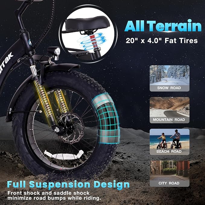 Electric Tricycle for Adults,Fat Tire Folding Electric Trike,3 Wheels Electric Bicycle Bikes, Peak 1350W Step-Thru Etrike with Removable Battery and Large Basket for Women Men