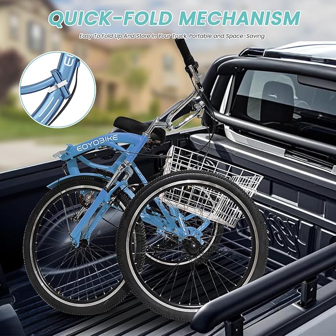 LILYPELLE Adult Folding Tricycles, 7 Speed Folding Adult Trikes, 20/24/26 inch 3 Wheels Bikes with Low Step-Through, Large Basket, Foldable Tricycle for Adults, Women, Men, Seniors