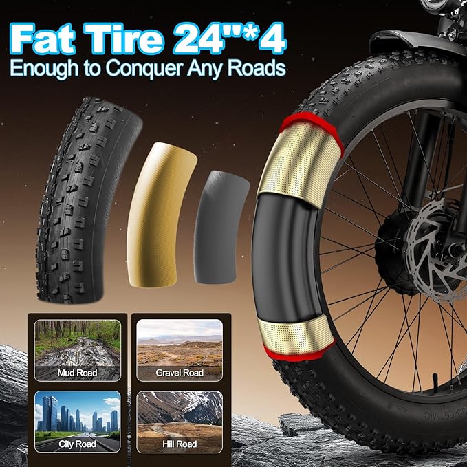 9000W Peak Dual Motor Ebike,58V Max 34Ah Adults Electric Bike,Up to105 Miles Range 47MPH Top Speed Fast Ebike,Full Suspension 24Inches Fat Tires Mountain E Bicycle for Sand Snow Beach&Off-Road