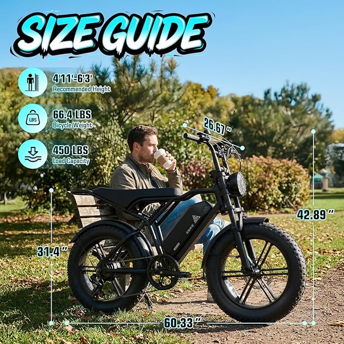 TST Electric Bike for Adults, 1500W Peak Motor 28 MPH 60/100 Miles Fat Tire Ebike with 48V 15Ah/25Ah Removable Battery 20" Electric Dirt Bike Full Suspension and 7-Speed