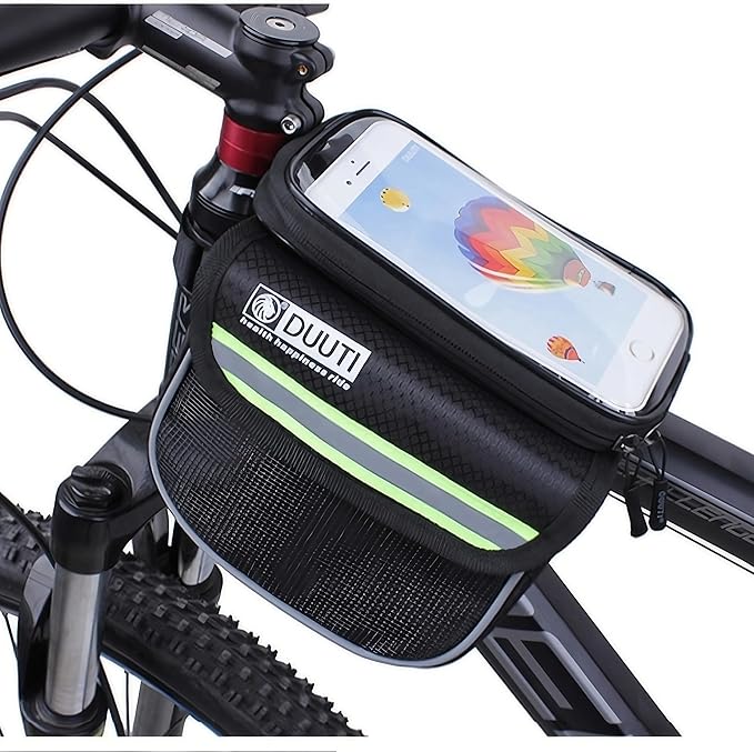 Bike Bag,Bicycle Bags,Bike Saddle Bag,Phone Holder for Bike,Touchscreen Bike Phone Mount,Waterproof, Top Tube Bag,Bicycle Accessories,Bike Frame Storage bag,Phone Screen under 6.8”(Green)