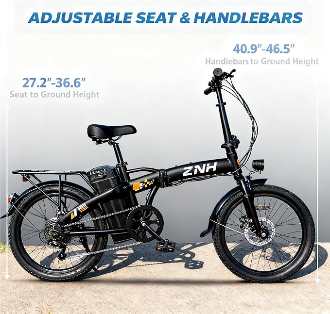 ZNH Electric Bike for Adults and Teens,14" Foldable Electric Bike with 1000W Peak Motor Up to 23 MPH, Electric Mini Bike with 48V 13Ah Removable Battery 28-50 Miles PAS Range, UL 2849 Certified