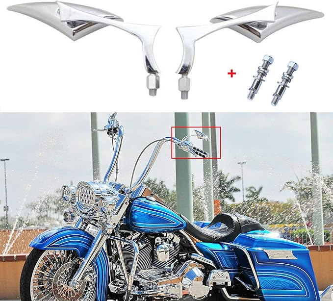 Chrome Motorcycle Blade Rear View Mirrors Compatible with Harley Road King Street Glide Softail Road Glide Electra Dyna Cruiser Bobber Chopper