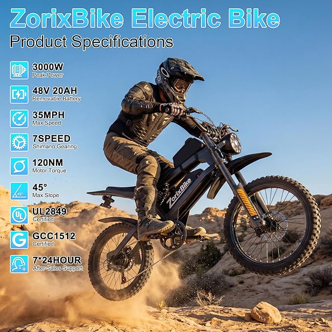 Electric Bike for Adults,48V 20AH - Peak Power 1500/3000W Brushless Motor Electric Bicycle - Max Speed 31-35MPH - Max 80 Miles Range - 20" x 4.0" Fat Tire Dirt E-Bike,7-Speed - UL 2849