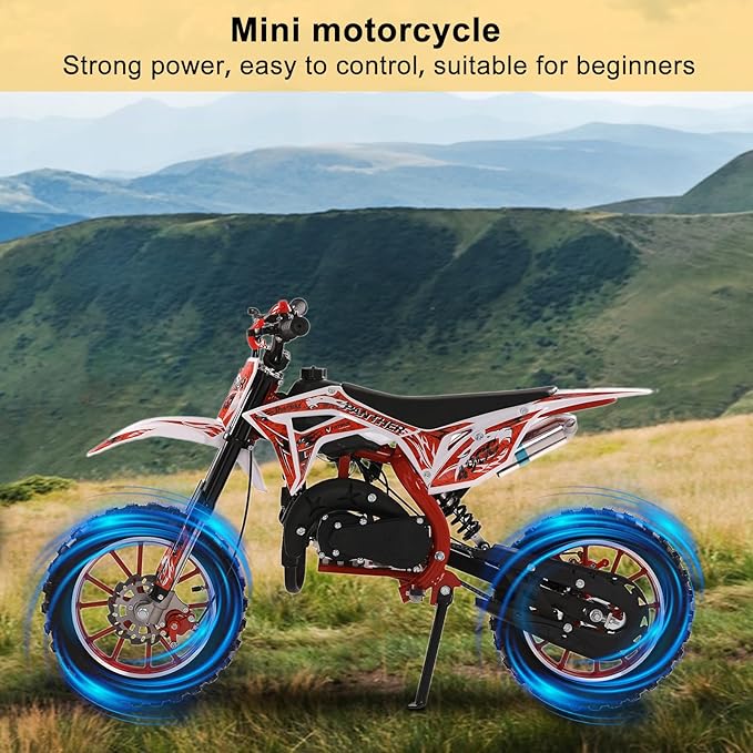 cdar 49CC 2-Stroke Kid Dirt Bike, Gas Dirtbike Children Motorcycle Gas Powered Off-Road Motorbike with Soft Seat Cushion Pocket Motorbike Front Rear Disc Brakes Birthday Gifts for Boys Girls 6-14 Red