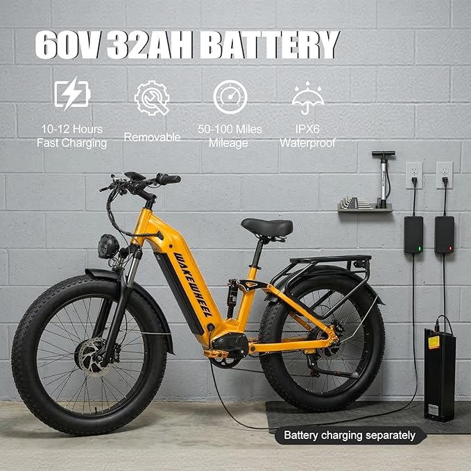 8000w Electric Bike for Adults, 60V 32Ah Battery Ebike, Fat Tire & Long Range Electric Bicycles, 210Nm Mountain Bike Full Suspension, Hydraulic Brake Electric Bicycle
