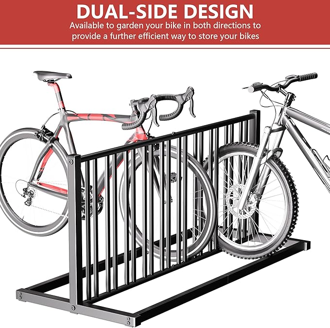 GIOTORENT Outdoor Bike Rack, 19-Capacity Double-Sided Floor Bicycle Rack for Garage School Business, 61" Heavy-Duty Carbon-Steel Bike Parking Rack with Anti-Rust Coating, Black