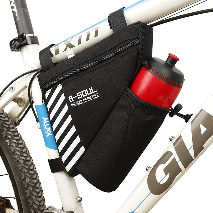 CoverON CoreLife Bike Bag with Water Bottle Holder, Sport Cycling Frame Storage Bag Bicycle Pouch Triangle Saddle Strap-On Cup Handlebar Accessories Pack for Road Mountain - Black