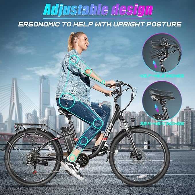 Vivi Electric Bike for Adults 1000W Peak Ebike with Removable Battery, 26'' Electric Commuter Bike 22MPH & 50 Miles Adult Electric Bicycles with Cruise Control, LCD Display, SGS Certified to UL2849