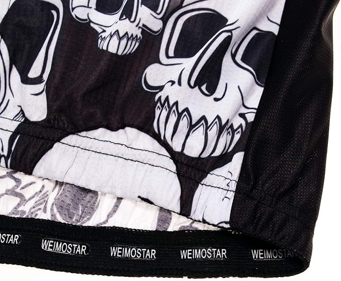 Men Cycling Jersey Skull Bike Short Sleeve Tops Quick-Dry Reflective 3-Pockets S-3XL