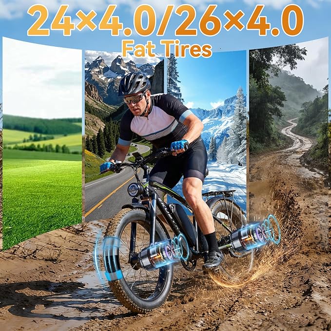 8000W Dual Motor Electric Bike for Adults, 48MPH Fast Ebike with 52V 36Ah Removable Battery, Up to 100 Miles Long Range, 24/26 Inch Fat Tire, Shimano 7-Speed, Shock Absorber Commuter E-Bike