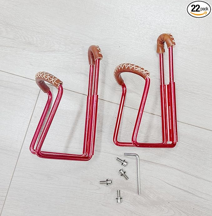 Bicycle Water Bottle Cage Holder, Cycling Bike Water Bottle CageAluminum Alloy with Hand Sewn Retro Cowhide Bicycle Cup Holder（2 Pieces） (red)