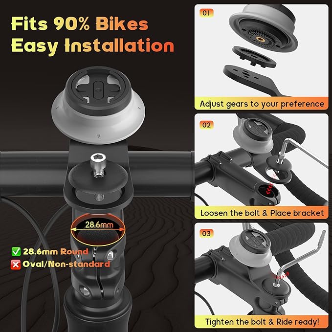 Bike Computer Mount Compatible with Garmin Edge, iGPSPORT, XOSS - Aluminum Cycling GPS Mount with Secure Dual-Lock, Quarter-Turn Release, Fit Edge 1050 1040 840 540 and More MTB Bicycle Computer