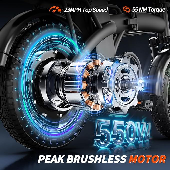 Folding Electric Bike for Adults,Powerful 500W brushless Motor,35 Miles PAS Range,14" ebike,48V10.4Ah Removable Battery,19.88MPH SpeedCommuter,3-Level Pedal Assist,Mini Electric Bicycle