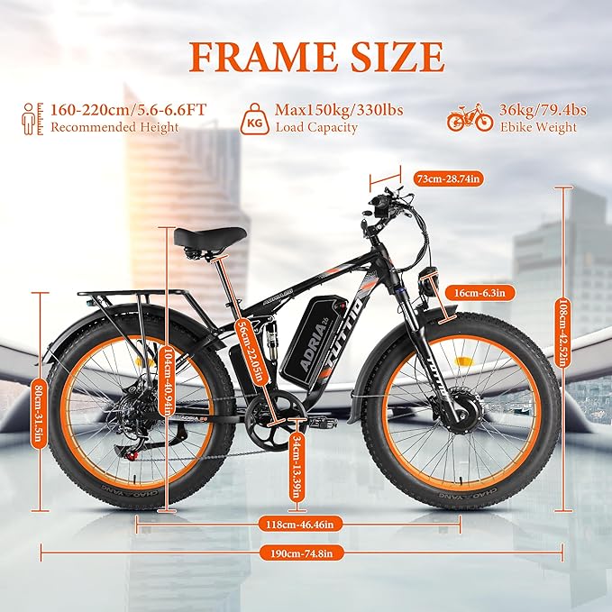 Tuttio Adria26 5000W/6000W Dual-Motor Ebike,40-46MPH Electric- Bike for Adults, 26 * 4" Fat Tire Electric Bicycle, 52V 25AH E-Bike Full Suspension Electric Dirt Bike for Off-Road Mountain Hunting