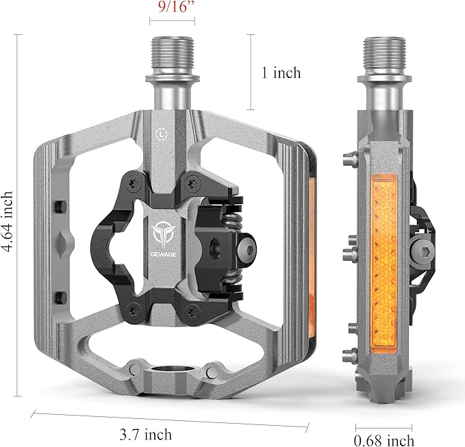 Mountain Bike Pedals with Reflector- Dual Function Plat & Clipless Pedals, Bicycle Pedal 9/16”Compatible with SPD - 3 Sealed Bearings Bicycle Platform Mountain Pedals