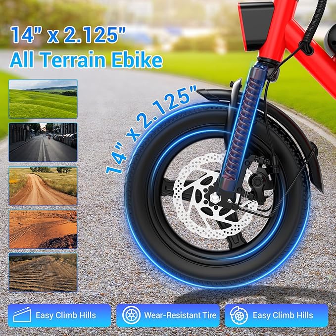 SEHOMY Folding Electric Bike for Adults 330LBS, 710W Peak Motor, 22mph ults Electric Bicycles, 14" Foldable Ebike for Teen 13+, 36V Battery, 35MIles Range, Throttle & Pedal Assist, Commuter Ebikes,