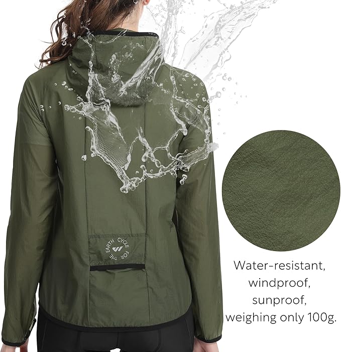 Wulibike Windbreaker Jacket Women Lightweight Rain Jacket Packable Reflective Hooded For Cycling,Hiking Outdoor Sports