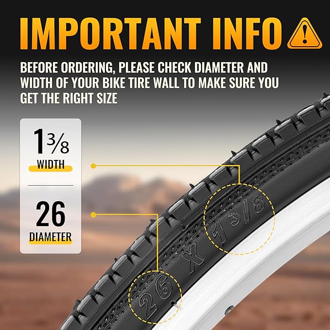 Hycline 26X1 3/8 Bike Tire Set: 2-Pack (37-590) Folding High-Density Bicycle Tires with Schrader Tubes & Tire Levers – Fits Vintage 26×1 3/8 City/Commuter Bikes